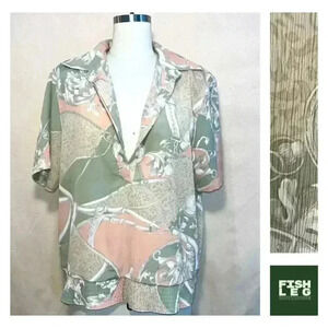 Vintage | Alfred Dunner Print Blouse - Sage & Pink / Sz 10